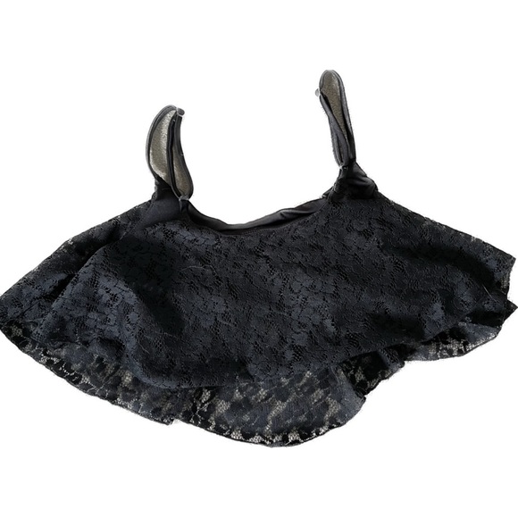 🌸 BLACK CROPPED TOP WITH LACE OVERLAY SIZE SMALL - Picture 3 of 5